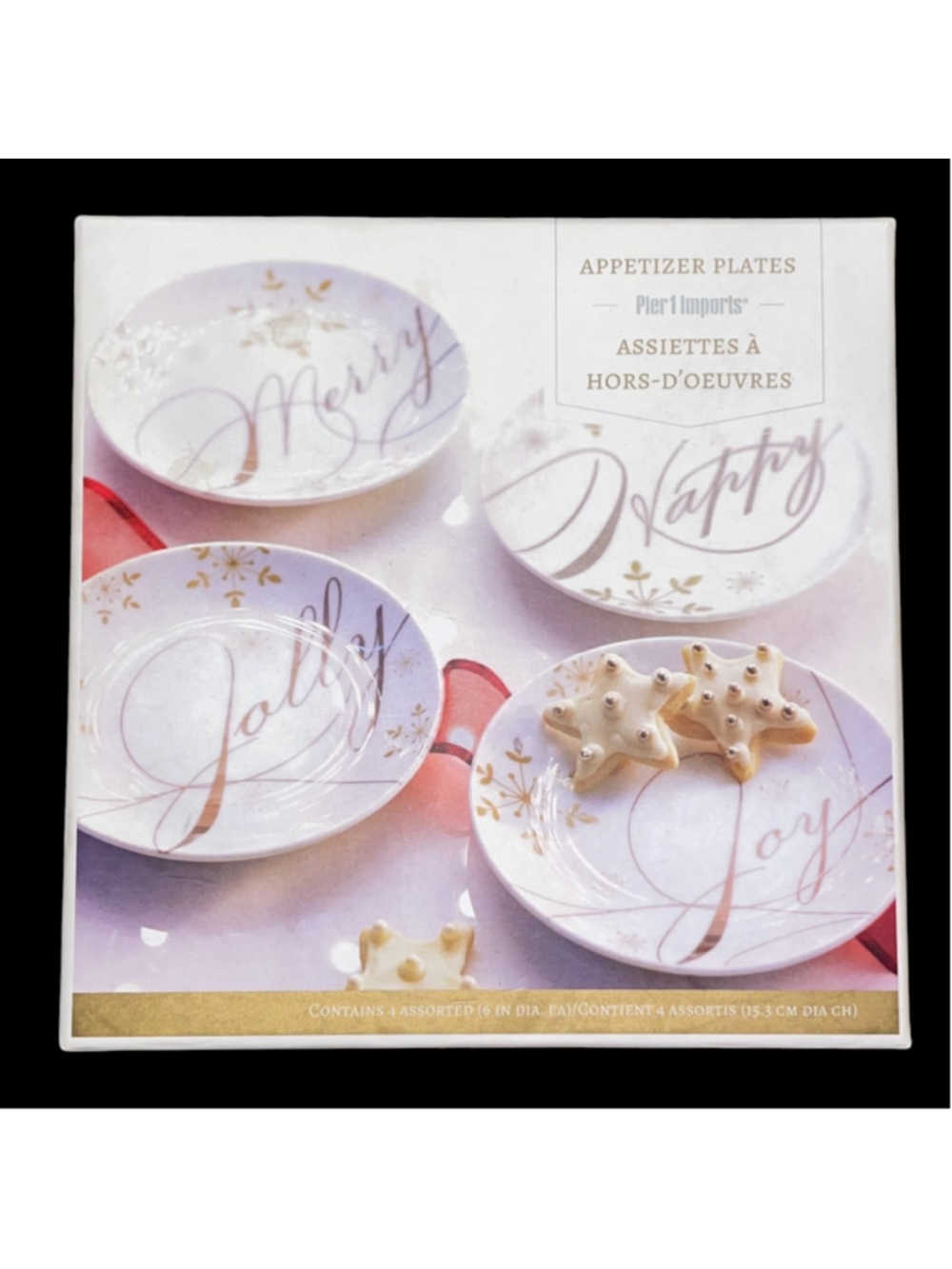 Pier 1 Imports Holiday Wishes Appetizer Plates Set of 4 Christmas 6"